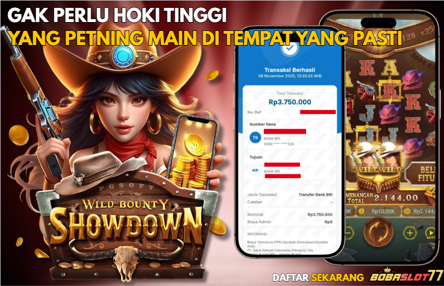 Selamat kepada user id : ma****n Wede Rp 3.750.000 di Game WILD BOUNTY SHOWDOWN PG SOFT Cair Gk Sampe 1 Menit! Menang Mudah di Bobaslot77